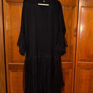 Elegant Black Abaya with Beaded Details & Ruffle Sleeves
